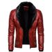 Men's clothing punk detachable fur collar rivets pressed cotton thick windproof motorcycle leather jacket_viptrois.com