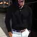 Men's Slim Fit Long Sleeve Polo Shirt - Breathable Stretch Knit Fabric, Business Casual Button Down Collar Solid Color T-shirt For Office & Daily Wear_viptrois.com