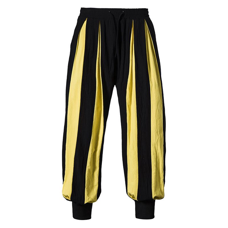 Men's Clothing Autumn New Men's Cotton And Linen Colorblock Casual Pants_viptrois.com