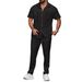 2025 Men's Summer New Solid Color Button Pocket Shirt Short Sleeve Pants Two Piece Set_viptrois.com