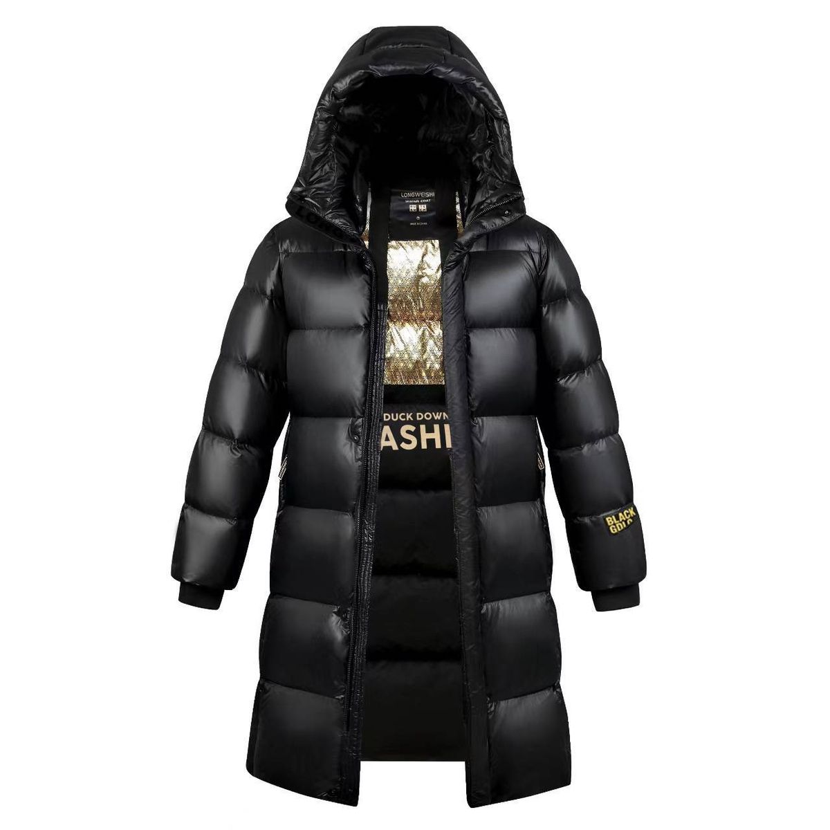 Men's Clothing 2024 new black and gold down jacket for men and women, same style, bright surface, winter warm and thick couple jacket, high version_viptrois.com