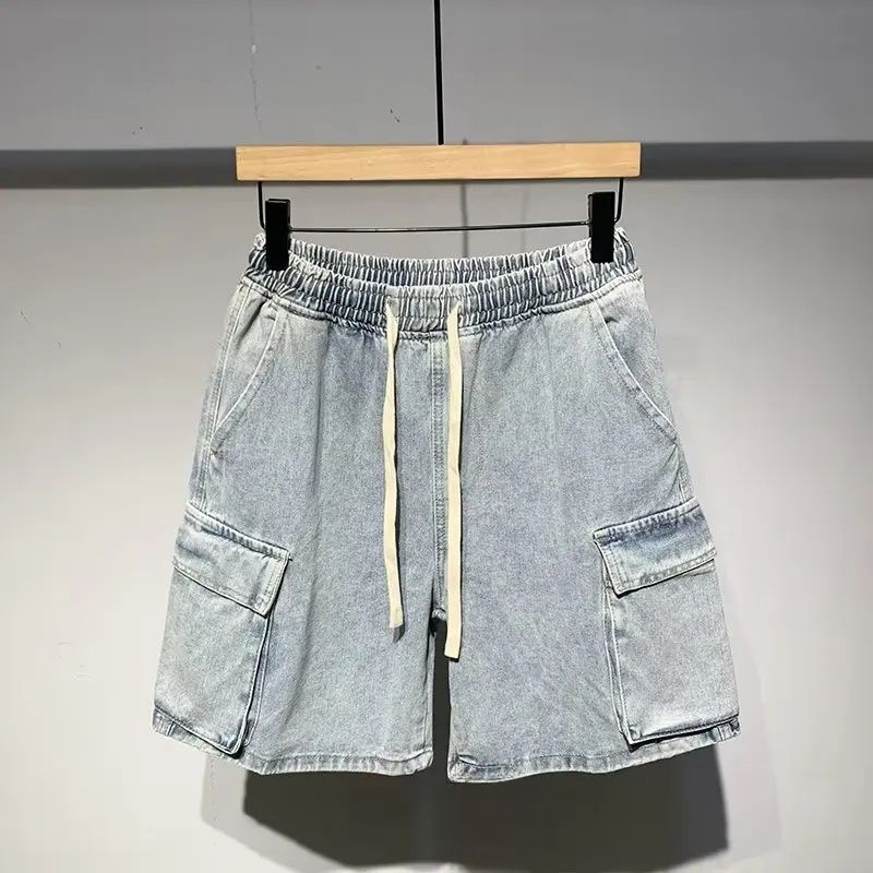 2025 Men's Denim Shorts, Spring, Summer, Slim Plus Size, Wide Leg, Five-piece Pants, Trendy Brand, American Style, Vintage_viptrois.com