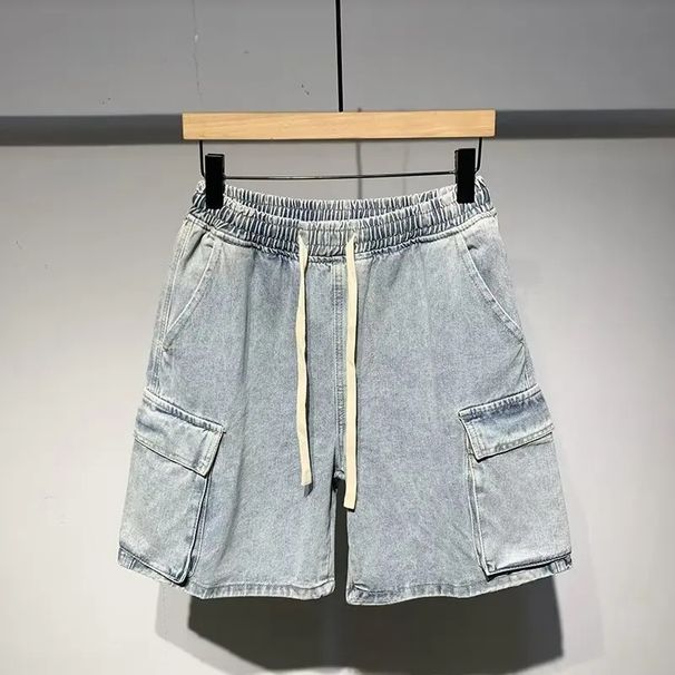 2025 Men's Denim Shorts, Spring, Summer, Slim Plus Size, Wide Leg, Five-piece Pants, Trendy Brand, American Style, Vintage_viptrois.com
