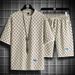 Men's Casual Short Sleeve Shirt & T-Shirt Set - Summer Trendy Loose Fit Printed Sports Outfit - Breathable Polyester (Black/Grey/Apricot/White)_viptrois.com