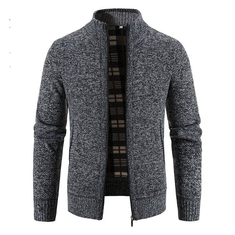 Men’s Fleece-Lined Stand Collar Knit Sweater – Slim Fit Zip-Up Cardigan For Fall & Winter (Sizes S-4XL)_viptrois.com