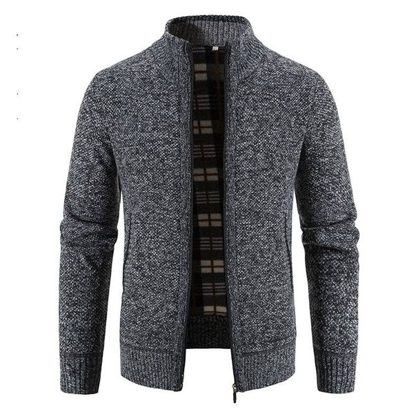 Men’s Fleece-Lined Stand Collar Knit Sweater – Slim Fit Zip-Up Cardigan For Fall & Winter (Sizes S-4XL)_viptrois.com