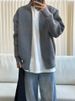Cleanfit Zip-Up Cardigan For Men - Stand Collar, Oversized Knit Sweater, Vintage-Inspired Loose Fit, Light Grey/Black/Dark Grey, Sizes M-3XL"_viptrois.com