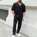 2025 Early Spring Solid Color Sports Men's Suit Fashion Casual Short Sleeve Long Pants Two-Piece Set_viptrois.com