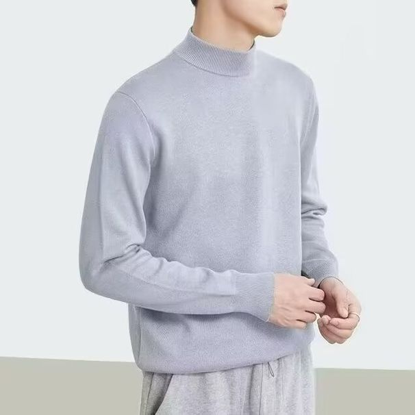 High Neck Sweater Men Slim Fit Black Core Spun Yarn Trendy Inner Wear Solid Color Men's Knitted Long Sleeve Base Shirt_viptrois.com