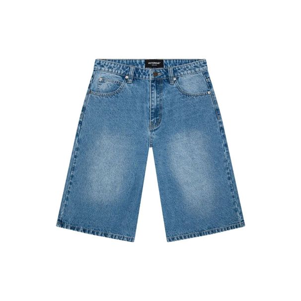 Summer Men's Loose Straight Leg Jeans Style Simple Washed Denim Shorts Trendy Five Point Pants Version_viptrois.com
