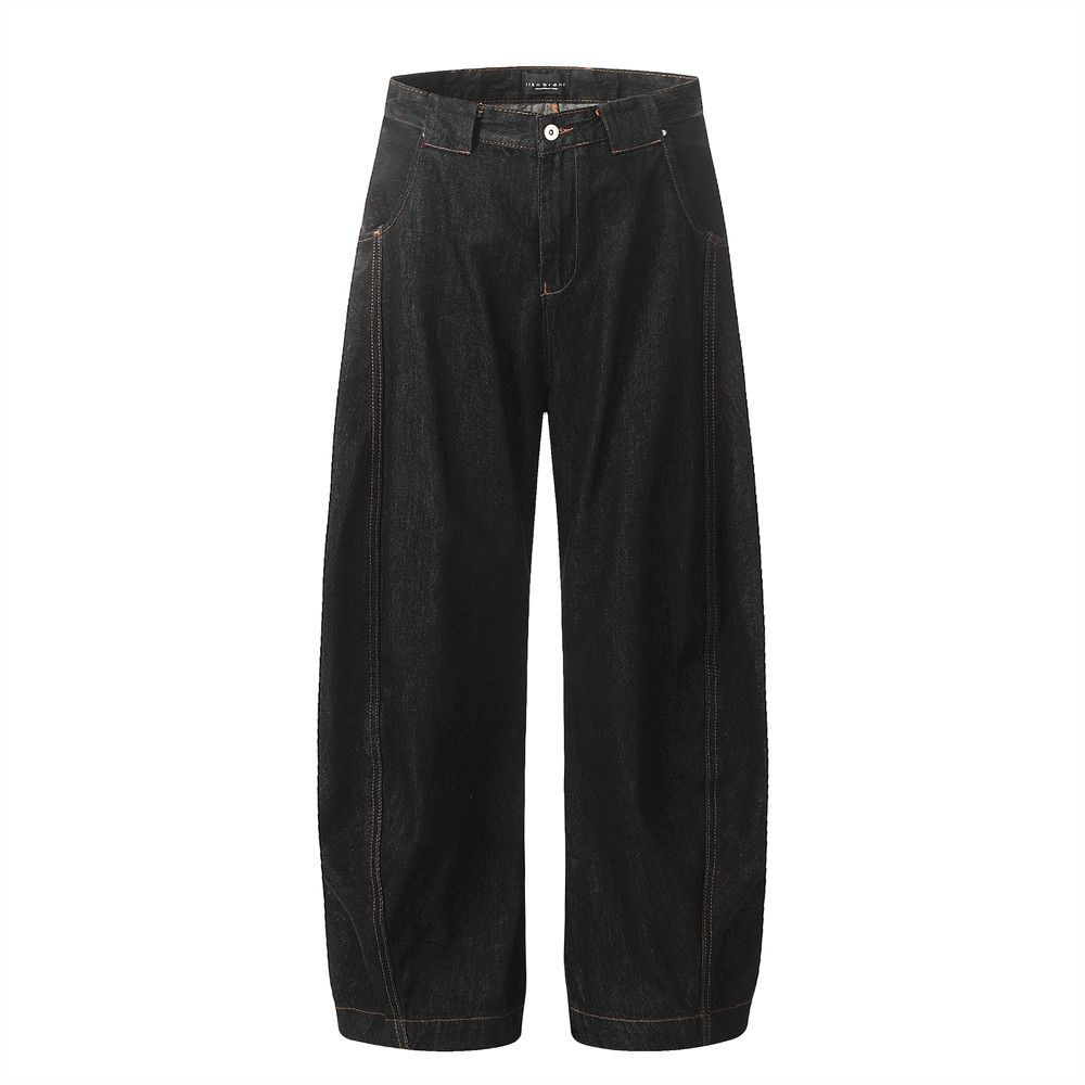 Men's Scimitar Jeans Versatile Loose Wide-Leg High Street Fashion Stitched Split Patchwork Casual Dad Pants_viptrois.com