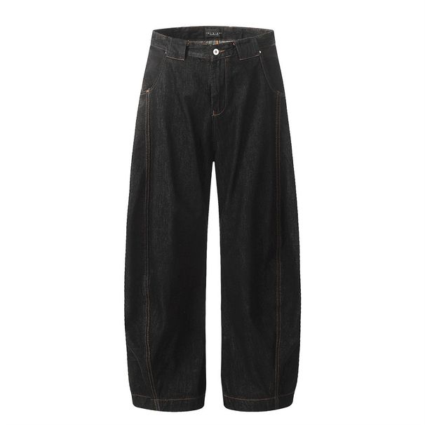 Men's Scimitar Jeans Versatile Loose Wide-Leg High Street Fashion Stitched Split Patchwork Casual Dad Pants_viptrois.com