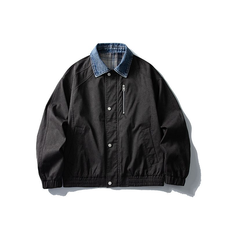 Trendy High Street Flight Collar Jacket, Autumn, Versatile Casual, Loose-fitting, Men's Fake Two-piece_viptrois.com
