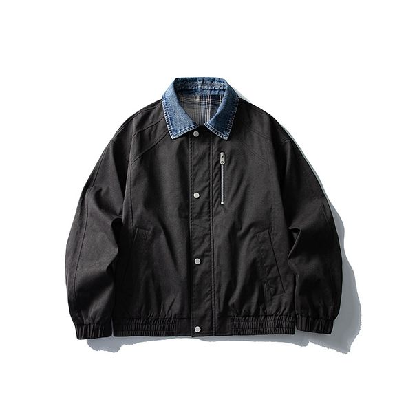 Trendy High Street Flight Collar Jacket, Autumn, Versatile Casual, Loose-fitting, Men's Fake Two-piece_viptrois.com