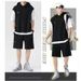 Men's Clothing Waffle Short Sleeved Sports Suit For Men In Spring And Summer With Hooded T Shirt And Shorts, Two Piece Set, Handsome Men's Clothing_viptrois.com