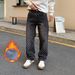 Men’s Fleece-Lined Jeans – Winter Warm Loose Fit, Straight Leg, Retro Blue & Black Washed Denim_viptrois.com