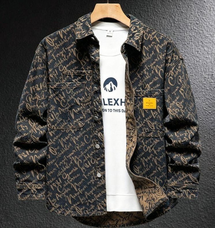 Men's Vintage Denim Shirt Jacket - Oversized Casual Button Up Shirt With Floral Embroidery, Loose Fit Comfort Cotton Blend For Plus Size (M-3XL)_viptrois.com