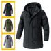 Men's Longline Hooded Padded Coat - Slim-Fit Winter Jacket With Multiple Pockets, Water-Resistant Polyester_viptrois.com