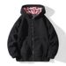 Men's Christmas Plaid Fleece Jacket – Retro Leopard Print Hooded Coat (S-XXL, Black/Grey/Khaki)_viptrois.com