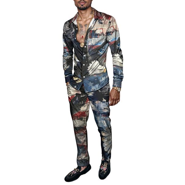 2025 Spring/Summer Men's Shirt Set Printed Fashion Simple Two Piece Set Men's Long Sleeved Suit Casual Comfort Set_viptrois.com