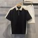 Men's Clothing New Color Matching Loose Half Zipper Short Sleeved Tops Summer Casual Polo Shirt Tops_viptrois.com