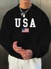 Men's Loose Casual Fashionable American Flag USA Print Round Neck Long Sleeved Sweatshirt Suitable For Autumn And Winter Wear_viptrois.com