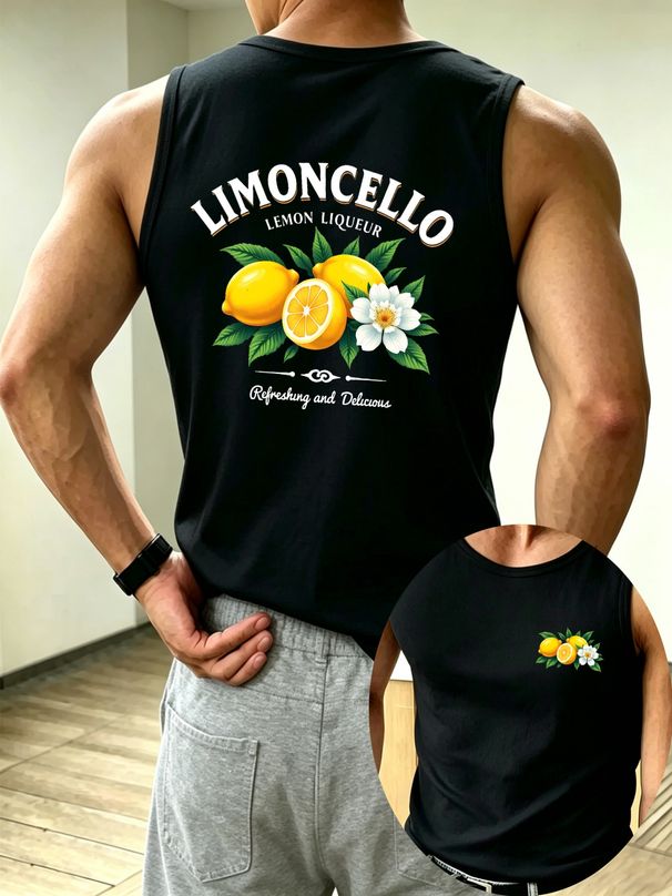 Canotta Uomo Girocollo 100% Cotone Stampa Limone Fresca Morbida Traspirante Senza Maniche Casual Primavera Estate Multicolore_viptrois.com