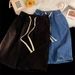 Men's Denim Shorts 5-Inch Inseam American Casual Washed Elastic Waist Straight Leg Summer Shorts_viptrois.com