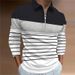 Men's Clothing Plus Size Striped 3 Contrast Color Zipper Polo Shirt Spring And Autumn Long Sleeve Zipper Lapel Casual Polo_viptrois.com