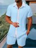 Summer 2025 European And American Men's Color-blocking Shirts, Casual Short-sleeved Shirts, Shorts And Beach Suits_viptrois.com