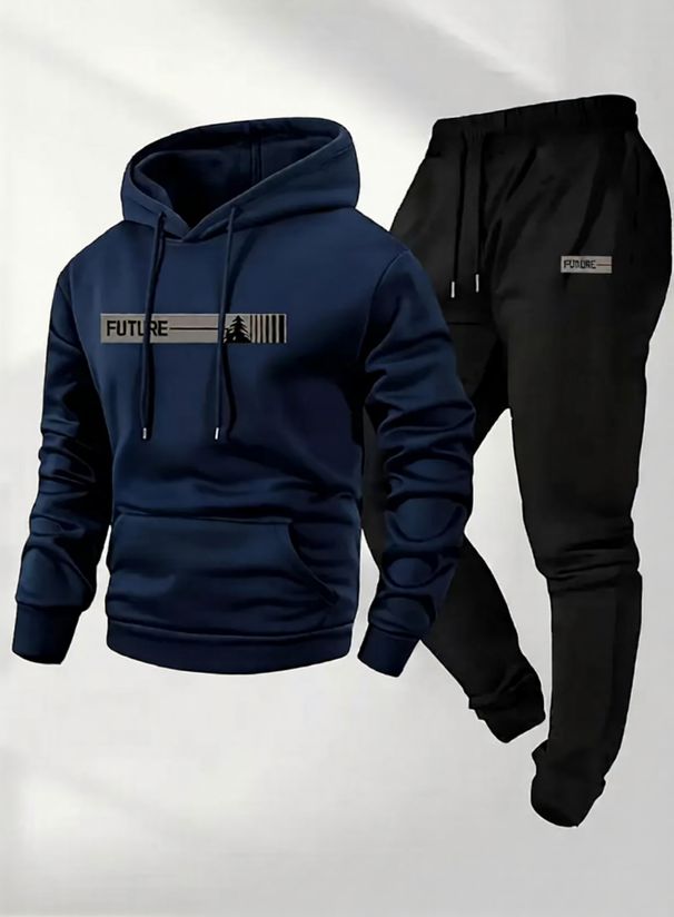 Men's Clothing Pullover Sweatshirt With Letter Print Hooded Sweatshirt & Jogger Set - Casual Loose Fit Pullover Tracksuit For Autumn/Winter_viptrois.com