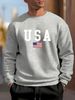 Men's Loose Casual Fashionable American Flag USA Print Round Neck Long Sleeved Sweatshirt Suitable For Autumn And Winter Wear_viptrois.com