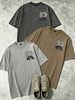 100% Cotton Washed Vintage Men's 3-Pack T-shirts Ethnic Pattern R Monogram Print Crew Neck Short Sleeve Casual Tops In Gray Brown Light Gray_viptrois.com