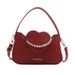 Beaded Personalized Peach Heart Handbag For Women 2024 Summer New Collection Solid Color Fashion Single Shoulder_viptrois.com