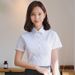 Women's Short Sleeve Cotton Blouse, Soft & Breathable Office Shirt, Slim Fit Professional Top For Interview & Work, White Summer Business Casual Wear_viptrois.com