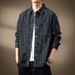 Men's Clothing Retro Jacquard Denim Shirt Loose Large Size Striped Washed Jacket Coat_viptrois.com