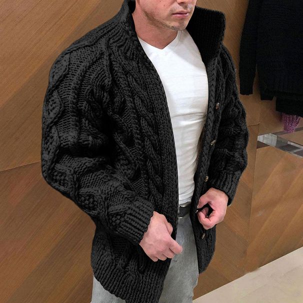 Men's Clothing 2024 New Men's Sweater Independent Stand Cardigan Heavy Long Sleeve Stand Collar Twisted Jacquard Casual Men's Wear_viptrois.com