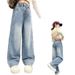 255001 Spliced Denim Straight Pants Girls Loose Miscellaneous 2025 Spring Jeans_viptrois.com