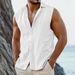 Men's Clothing Summer Sleeveless Shirt Vest - Cotton Linen Blend With Lapel Collar Casual Thin Shirt For Hot Weather_viptrois.com