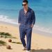 Men's Clothing Linen Suit Casual Loose Collared Shirt Long Sleeve American Style Autumn Beach Wear_viptrois.com