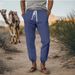 Men's Clothing Casual Fashion Loose Pants Summer Breathable Cuff Pants Beach Straight Pants_viptrois.com