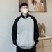 Pure Spring And Autumn New Sweatshirt High-end Color-blocking Design Simple Casual Turn-down Collar Loose Fit Plus Size Men_viptrois.com