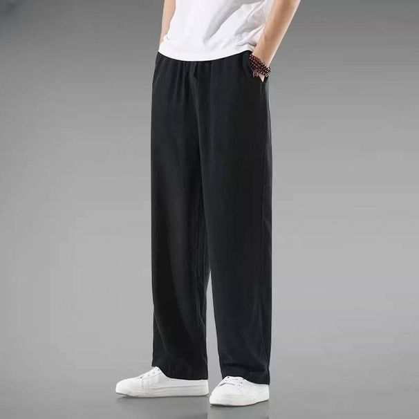Men's Clothing Linen White Pants Summer Thin Breathable Loose Wide Leg Straight Drape Cotton And Linen Casual Trousers_viptrois.com