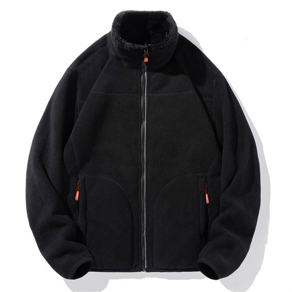 2025 Fashion Outerwear Men's Stand Collar Pure Color Long Sleeve Casual Loose Keep Warm Thick Double-Sided Fleece Sweatshirts L-5XL_viptrois.com