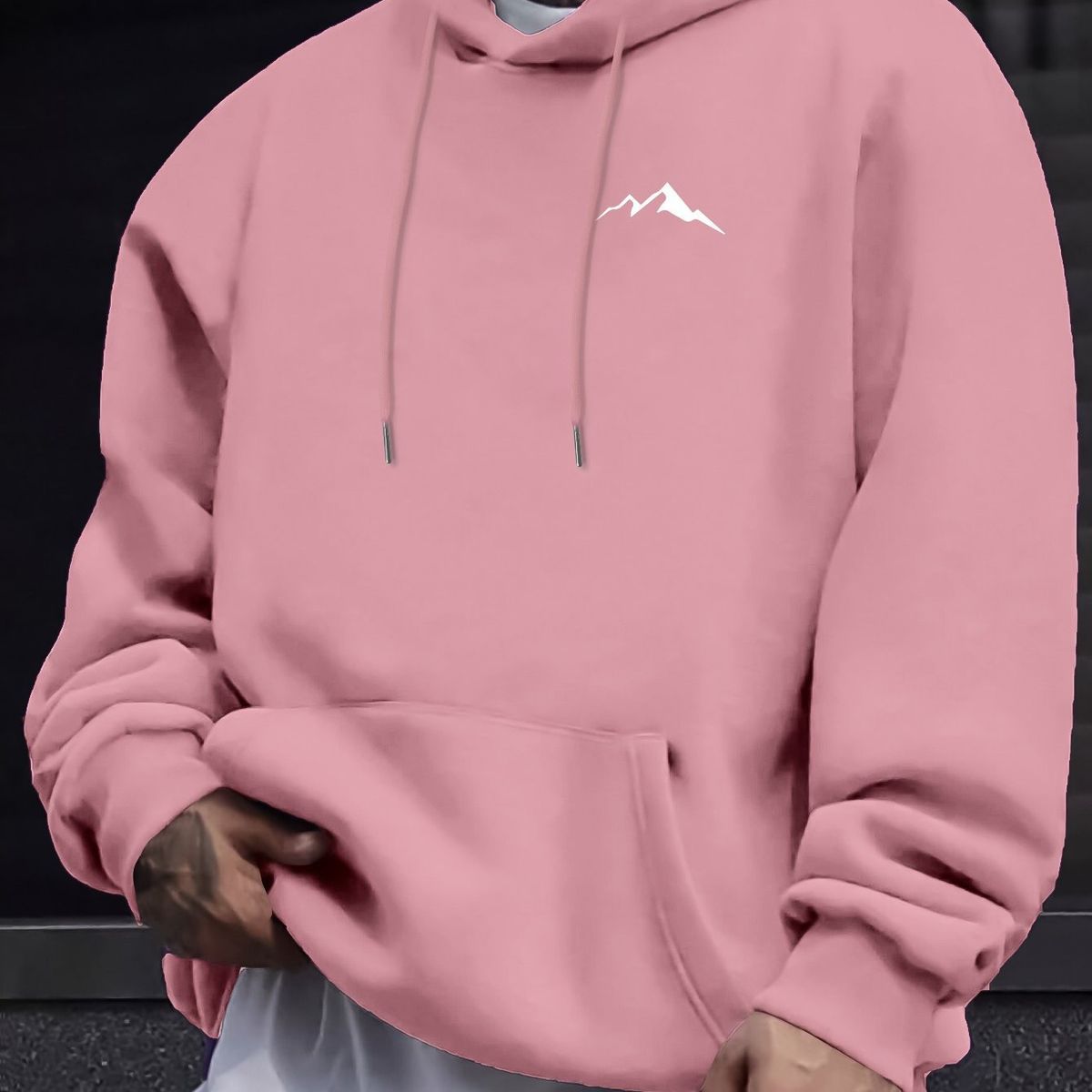 Men's Casual Hooded Pullover Sweatshirt With Mountain Print, Drawstring Hood & Kangaroo Pocket - Lightweight Long Sleeve Streetwear_viptrois.com