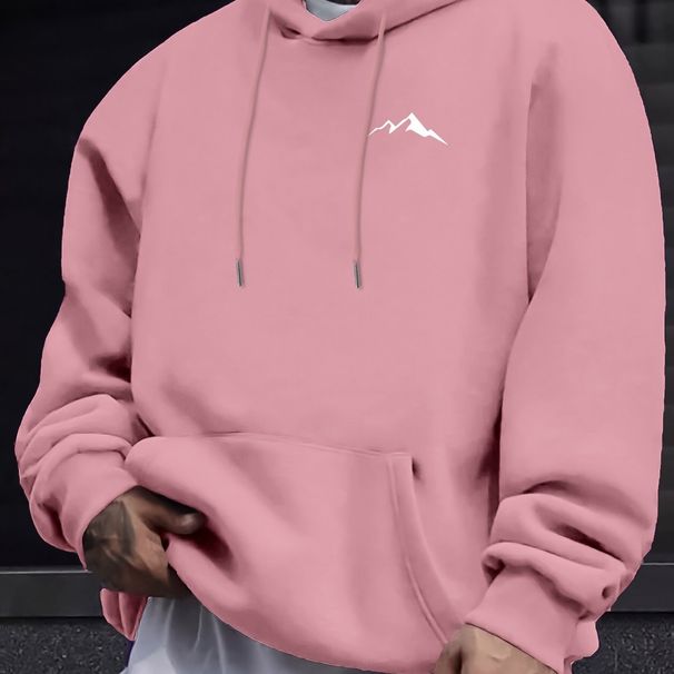 Men's Casual Hooded Pullover Sweatshirt With Mountain Print, Drawstring Hood & Kangaroo Pocket - Lightweight Long Sleeve Streetwear_viptrois.com