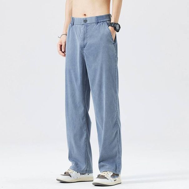 Men's Clothing Summer Ultra Thin Tencel Jeans Men's Breathable Loose Wide Leg Pants Men's Casual Versatile Ice Silk Trousers_viptrois.com