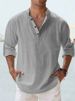 2025 Men's Linen Stand Collar Long-sleeved T-shirt, Loose-fitting Undershirt, Pure Color Long-sleeved Shirt_viptrois.com