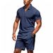 Summer Casual Men's Polo Shirt Loose Fit Zipper Short Sleeve Waffle Design American Style Suit_viptrois.com