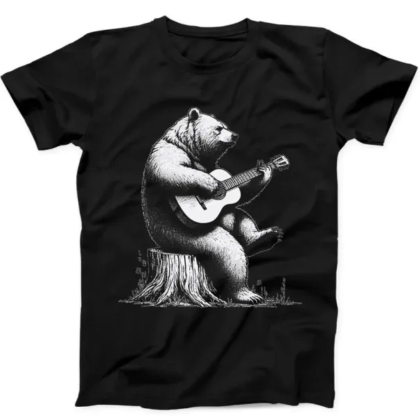Bear Playing Guitar Night Best Seller Meme Funny Gift Tee Black T Shirt Mens Womens Tees Top 312_viptrois.com